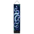 Vertical wall tapestry with blue snake print on tropical leaves background and black tassels - Blue and White Porcelain Snake (Style 6) / 32.5x130cm