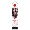 Detailed watercolor mystical goddess tapestry featuring wooden rod and black tassels - Multi-armed Goddess and Red Sun (Style 8) / 32.5x130cm