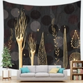 Detail of abstract golden leaves and geometric shapes on a modern dark gray wall tapestry - 150cmx130cm / Grey Abstract Plant (Style 1)