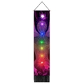 Close-up of a chakra wall hanging with wood rod, purple gradient fabric, and black tassels - Seven Chakras Energy Symbols (Style 10) / 32.5x130cm