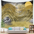 Detailed macro view of an abstract landscape tapestry featuring golden lines and mountain art - 95cmx73cm / Freehand Gold Line Landscape (Style 7)