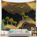 Detail of artistic landscape tapestry featuring golden birds and abstract fluid textures - 95cmx73cm / Monochrome Ink Deer (Style 4)