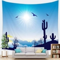 Nordic wall tapestry with cactus desert landscape hanging above a modern living room sofa - 95x73cm / Desert Natural Scenery (Style 1)