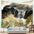 Abstract landscape wall tapestry with golden ink painting and waterfall for modern living room - 95cmx73cm / Monochrome Gold Abstract Waterfall (Style 11)