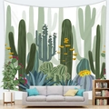 Nordic cactus tapestry wall hanging with green botanical illustrations for home decor - 95x73cm / Cactus Illustration (Style 2)