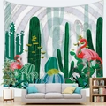 Nordic wall tapestry featuring tropical cacti and flamingo patterns in a cozy living room - 95x73cm / Cactus and Flamingo (Style 3)