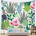 Detail of tropical cactus and succulent wall tapestry hanging in a modern living room - 95x73cm / Tropical Succulents (Style 4)