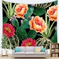 Detail of vibrant cactus and floral wall tapestry in a modern living room setting - Black Cactus Flower (Style 5)