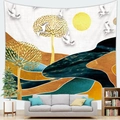 Abstract landscape wall tapestry showing mountains and golden tree in modern living room - 95cmx73cm / Gold Tree Silhouette (Style 14)