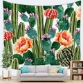 Detail of Nordic cactus floral wall tapestry hanging above a modern grey sofa in a cozy room - Cactus Ball Flower (Style 6)
