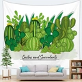 Detailed view of cactus succulent wall tapestry above a sofa in a modern room decor - White Cactus Succulents (Style 8)
