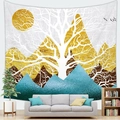 Detailed wall hanging tapestry featuring a white tree over golden and teal mountain peaks - 95cmx73cm / Nordic Minimalist White Tree (Style 19)