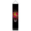Detailed view of black art tapestry with colorful neon light bulb design and fringe - 32.5x130cm / Pop Art Neon Light Bulb (4)