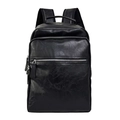Sac à dos vintage en cuir noir avec plusieurs poches et fermetures éclair argentées - Noir