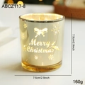 Photophore de Noël en verre doré avec motifs de flocons et texte Merry Christmas, 7.5cm - Style Lettrage Or