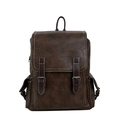 Vintage dunkelbrauner Lederrucksack für Laptop mit weißen Kontrastnähten und Schnallen - Braun
