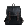 Mochila vintage grande de cuero sintético negro con correas marrones y costuras blancas - Negro