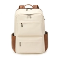Mochila de negocios minimalista para hombre en cuero sintético crema y marrón con textura - Blanco con Marrón Bicolor