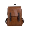 Vintage brown leather backpack with front buckle straps and 14 inch laptop compartment - Yellow Brown