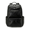 Mochila negra minimalista para hombre en cuero PU con bolsillos frontales dobles y gran espacio - Negro
