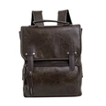 Grande zaino vintage in pelle PU marrone scuro con chiusura a patta e fibbie - Marrone