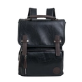Zaino retrò in pelle PU nera con manici marrone scuro e design a grande capacità - Nero