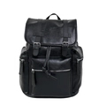 Black vintage leather backpack with dual metal buckles and multiple zip pockets - Black