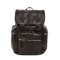Dark brown matte PU leather backpack with vintage texture and double buckle straps - Brown