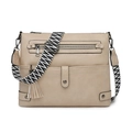 Vintage beige washed leather crossbody bag with geometric woven strap and tassel - Off White