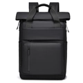 Waterproof matte black business backpack with roll-top opening and front pocket for laptop - Black