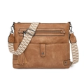 Vintage brown crossbody bag with decorative tassel and patterned geometric woven strap - Apricot