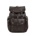 Retro dark brown leather backpack with drawstring closure and silver buckles for travel - Brown