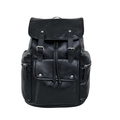 Fashionable black PU leather backpack with vintage buckles and drawstring for daily travel - Black