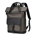Mochila de negocios impermeable para portátil con cierre superior y hebillas laterales - Café