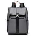 Minimalist dark gray waterproof business backpack for men shown in a front studio view - Gray
