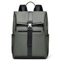 Deep olive green minimalist business backpack with waterproof fabric and orange top handle - Green