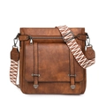Braune Vintage-Eimertasche aus Kunstleder mit breitem geometrischem Webgurt - Zweifarbig Braun Grobkorn