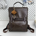 Retro deep brown PU leather backpack with plush pendant and adjustable straps - Brown with Pendant