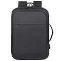 Business laptop backpack in black with ergonomic side handle and integrated USB port - Black