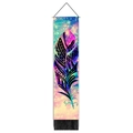 Detail of colorful starry feather tapestry with black silk tassels and wooden hanging rod - 32.5x130cm / Magnificent Nebula Feather (8)