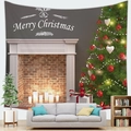 Arazzo natalizio con albero di Natale e camino in un soggiorno moderno - 95x73cm (Con kit di installazione) / Camino Albero di Natale (Stile-1)