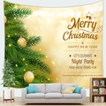 Detailed Christmas tree wall tapestry hanging over a grey sofa in a cozy living room decor - Golden Bokeh Pine (Style-5)