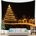 Detail van kerstwandtapijt met gouden spiraalboom op zachte zwarte stof voor decoratie - 150x130 / Gouden Kerstboom (3)