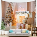 Arazzo natalizio con albero di Natale e caminetto per decorazione parete del soggiorno - 95x73cm (Pelle di Pesca) / Scena di Natale Squisita (Stile 3)