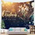 Merry Christmas peach skin tapestry featuring pine branches and golden script on dark blue - Gold Lettering Bottle (Style-7)