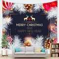 Detail of Christmas tapestry featuring golden festive lettering and realistic pine cones - Blue Reindeer Garland (Style-9)