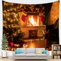 Christmas fireplace scene wall tapestry with decorated tree and cozy living room decor - Lit Fireplace Gift Boxes (Style 7)