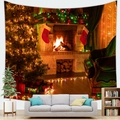 Cozy Christmas fireplace wall tapestry with decorated tree and vintage armchair - Armchair Fireplace Scene (Style 9)