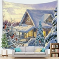 Christmas tree snow cabin tapestry wall hanging for cozy holiday home decoration - Snowy Cabin Tree (11)