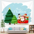 Cozy Christmas wall tapestry showing Santa in a sleigh with snowman and reindeer - Sleigh and Two Christmas Trees Style (Style-5)